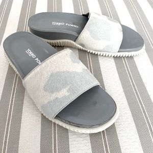 Yoriko Powell Pony Hair Leather Slides Sandals